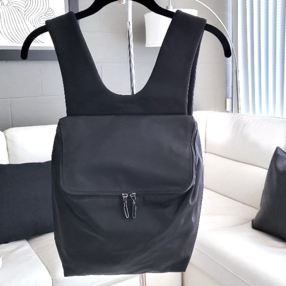 Vintage DKNY Unisex Black Nylon/Leather Backpack.